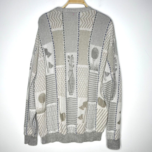 VTG Shenandoah Golf Textured 3D Grandpa Sweater Beige Embroidered USA Sz XL - Picture 2 of 7